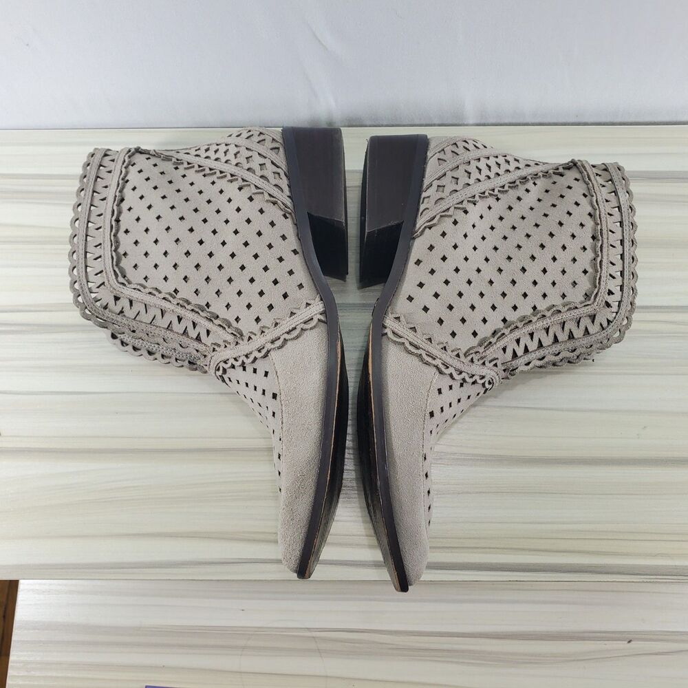 8 Cecelia Anthropologie Tate Suede Bootie Cut Out Perforated Taupe Ankle Boot - Picture 7 of 10